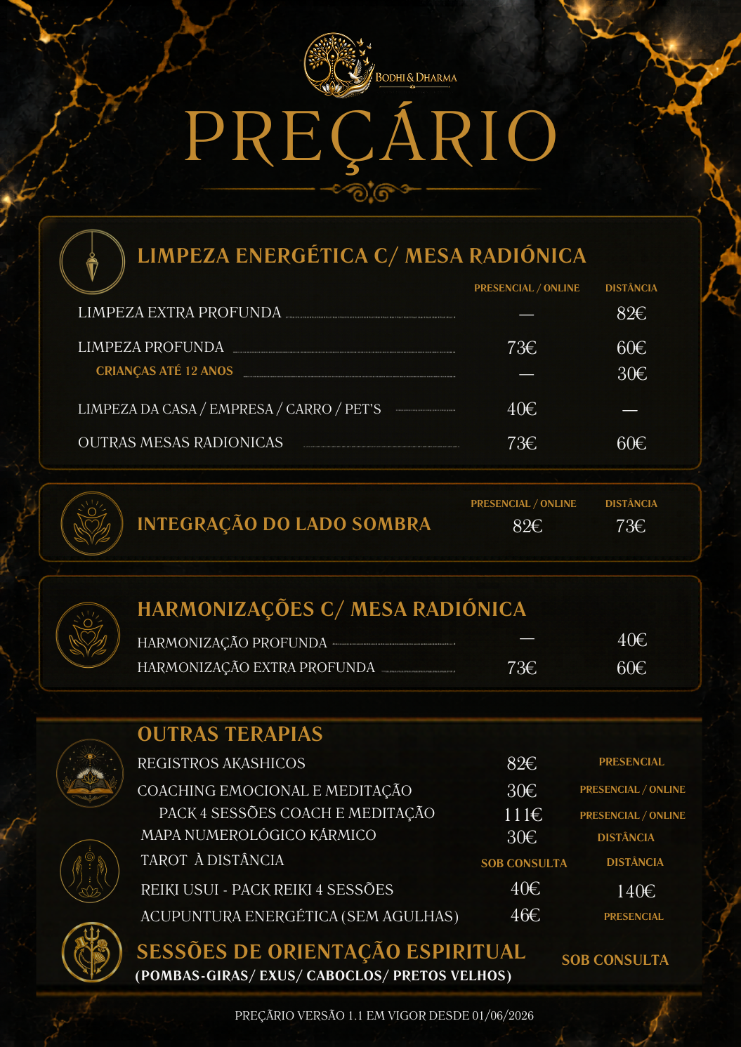 preçario das terapias 2026